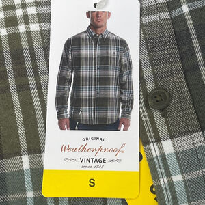 Men's Weatherproof Vintage Green Plaid Casual Button Down Shirt S